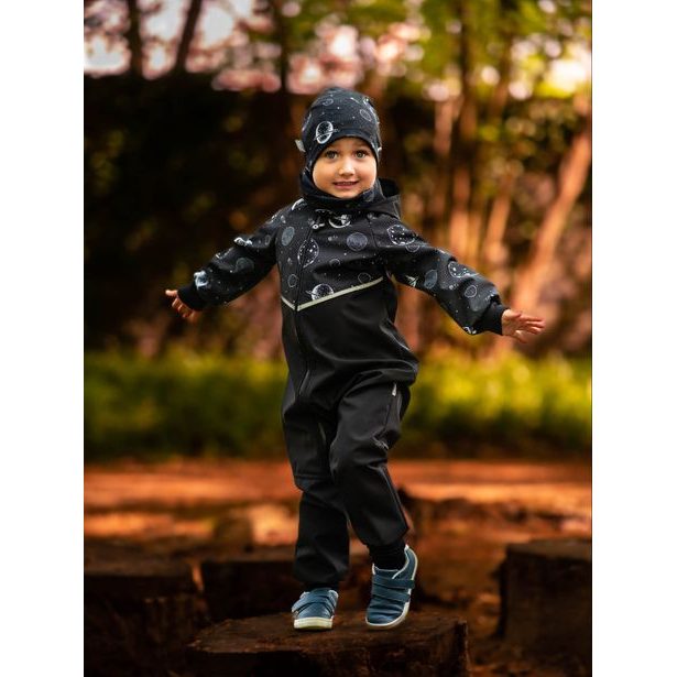 Unuo, Batolecí softshellová kombinéza s fleecem Mini, Černá, Planety