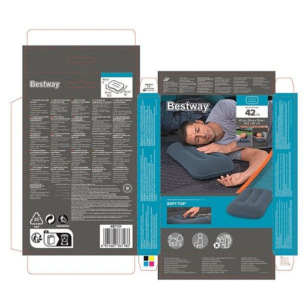 Semišový nafukovací polštář - mix 2 barvy, 42x26x10cm