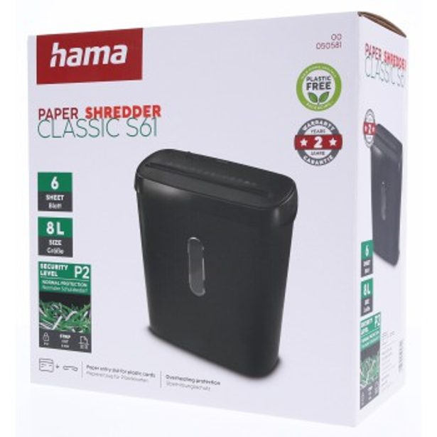 Hama Classic S61, skartovačka, přímý řez, 6 listů, bezpečnostní úroveň P2 T2 E2