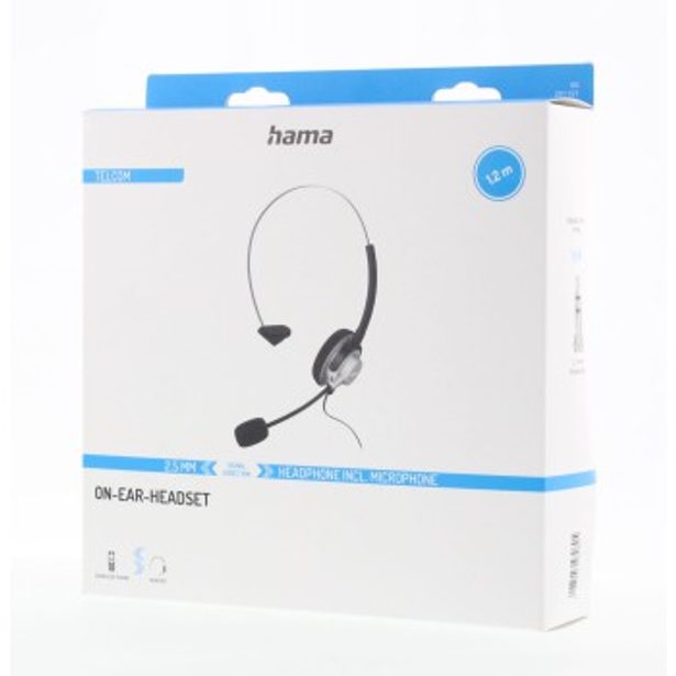 Hama On-ear headset pro bezdrátové telefony, mono, jack 2,5 mm, kabel 1,2 m