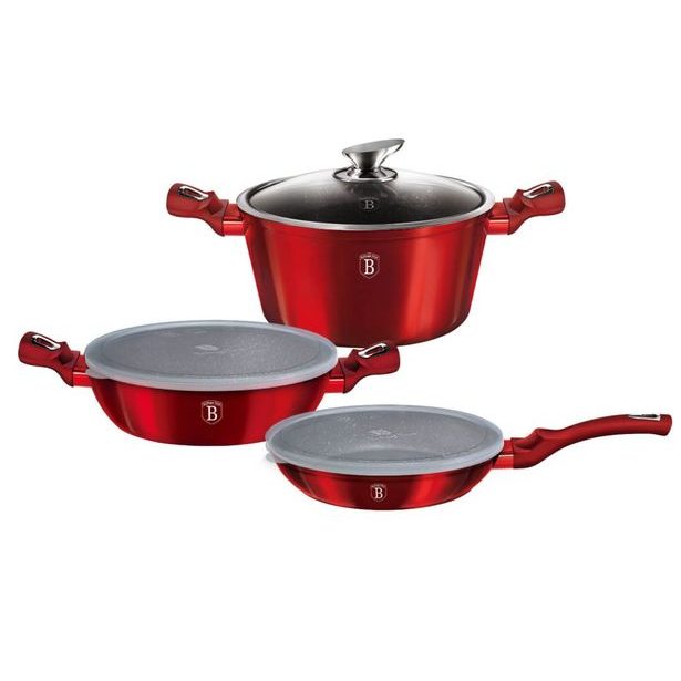 BERLINGERHAUS Sada nádobí s mramorovým povrchem 6 ks Burgundy Metallic Line BH-7046