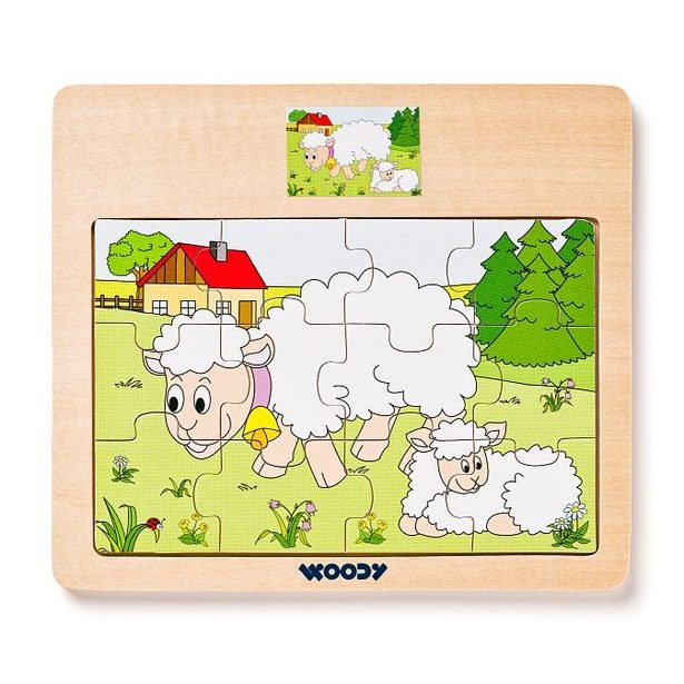 Disple. 12ks - Puzzle na doske "Mašinka" - zvieratá s mláďatami