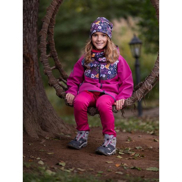 Unuo Dětské softshellové kalhoty s fleecem pružné Fantasy, Fuchsiová