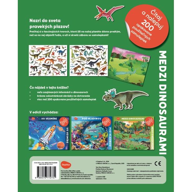 Čítaj a nalepuj – MEDZI DINOSAURAMI, kniha se samolepkami