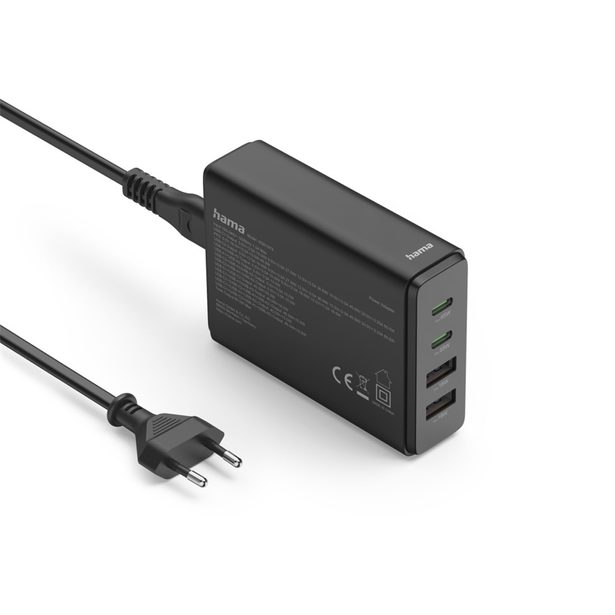 Hama USB nabíjecí stanice GaN, 2x USB-C PD, 2x USB-A QC, 65 W