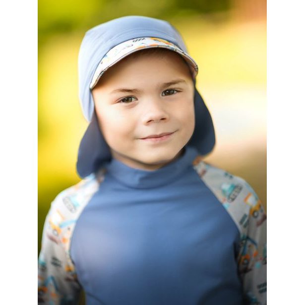 Unuo, Dětská kšiltovka s plachetkou a UV ochranou 50+, Modrá, Bagry