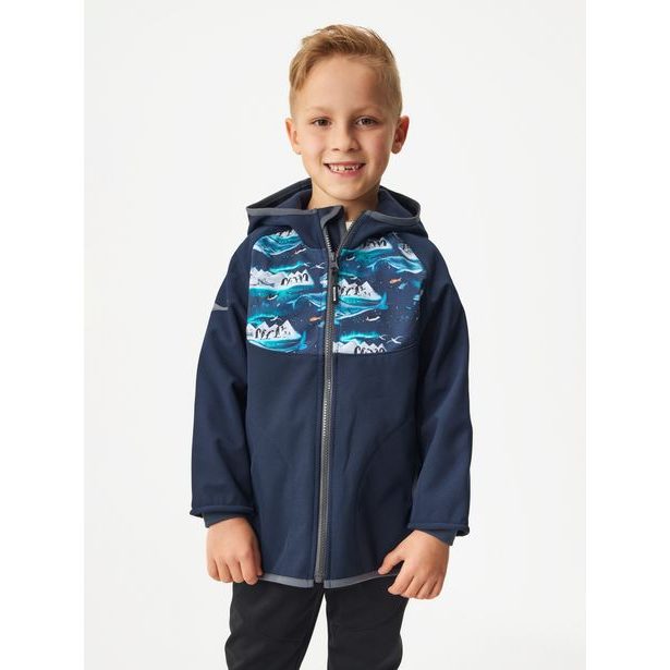 Unuo, Dětská softshellová bunda s fleecem Basic, Tm. Modročerná, Tučňáci