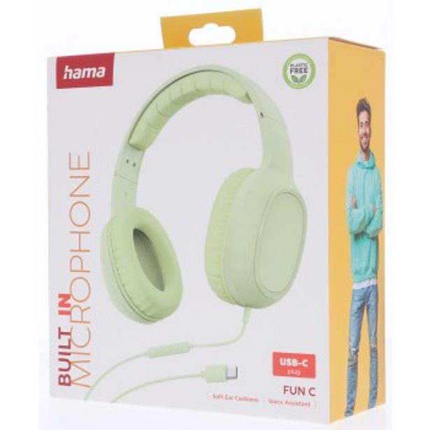Hama USB-C sluchátka s mikrofonem Fun C, uzavřená, zelená