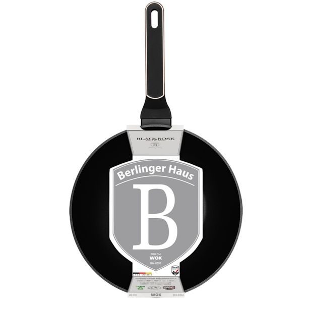 BERLINGERHAUS Pánev WOK s titanovým povrchem a poklicí 28 cm 28 cm Black Rose Collection BH-8353