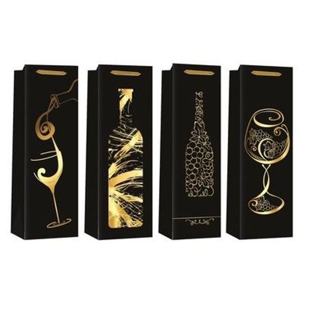 taška na láhev, VÍNO 36x12x9cm, černá, zlat.potisk, celorok