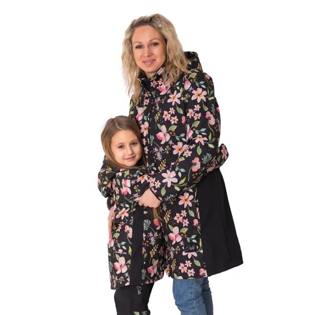 ESITO Dámský jarní softshellový kabát Spring flowers - černá