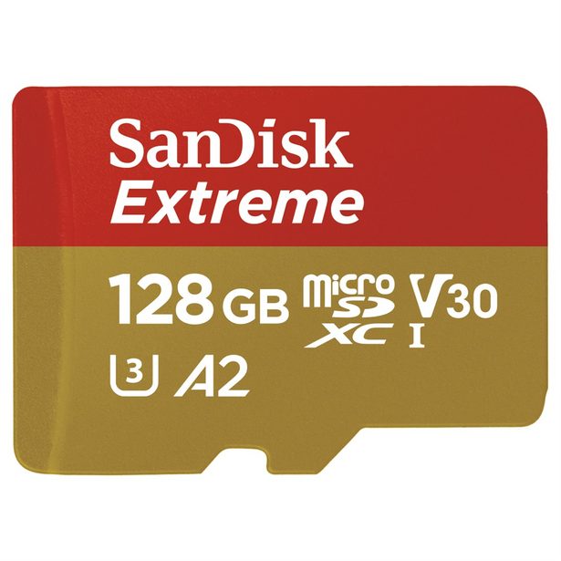SanDisk Extreme microSDXC 128 GB pro akční kamery + SD Adapter 170MB/s and 80MB/s, A2 C10 V30 UHS-I U4