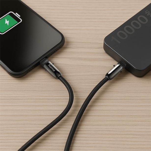 Hama USB-C kabel a šňůrka na mobil 2v1, 1,2 m, černá