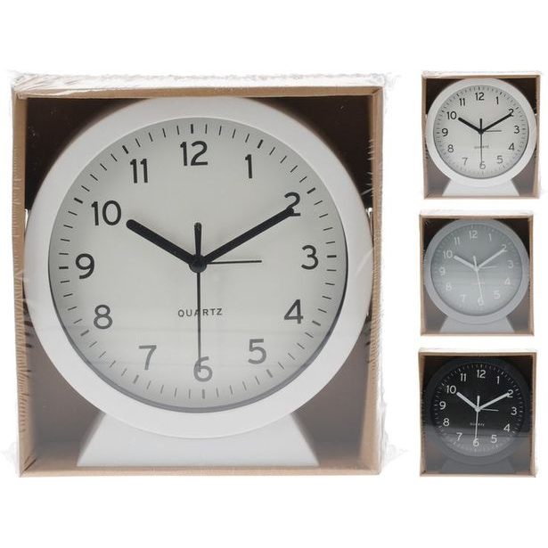 hodiny d16cm-budík, černé/bílé/šedé, 3barvy,kulaté