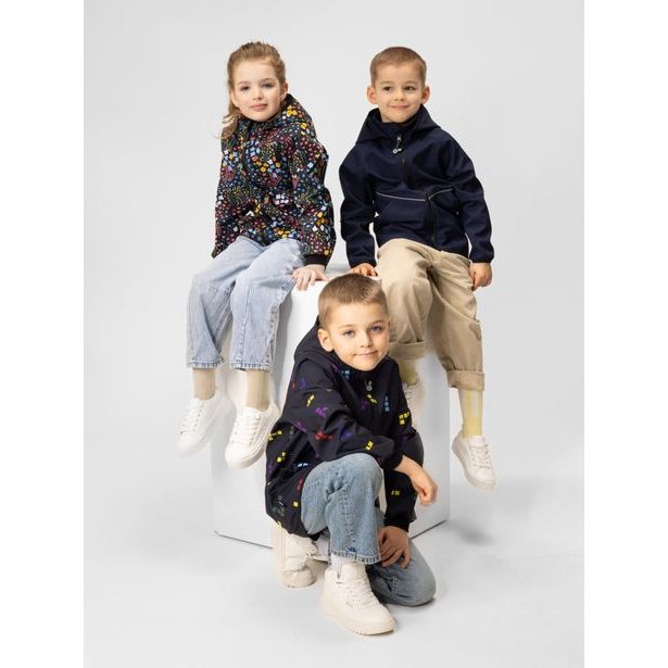 Unuo, Dětská softshellová bunda s fleecem Basic, Černá, Kostičky