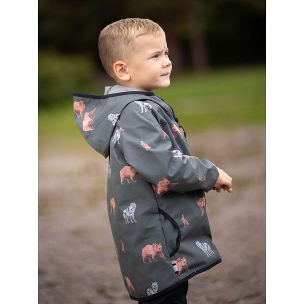 Unuo, Dětská softshellová bunda s fleecem Basic, Khaki, Lesní zvířata