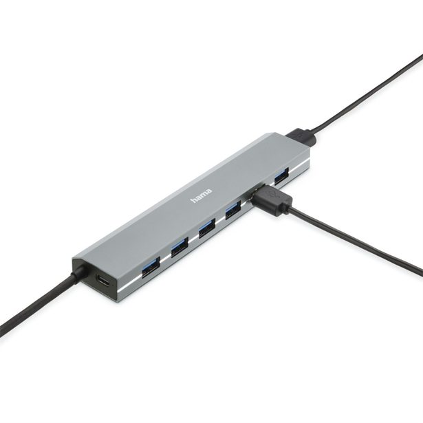 Hama USB hub, 7 portů, USB 3.2, 5 Gb/s, USB-C adaptér, síťový zdroj