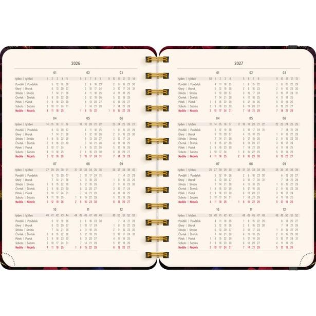 NOTIQUE Spirálový 18měsíční diář Petito – Rudé květy 2026/2027, 13 x 18 cm