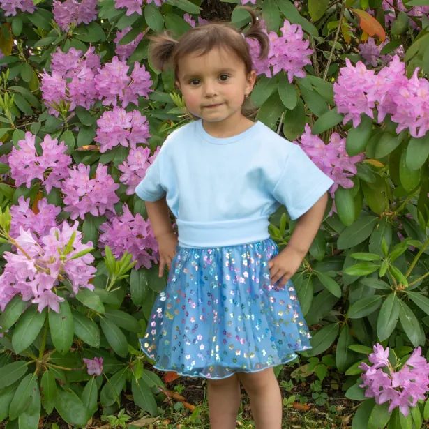 ESITO Dívčí kolová sukně Flower tulle - modrá