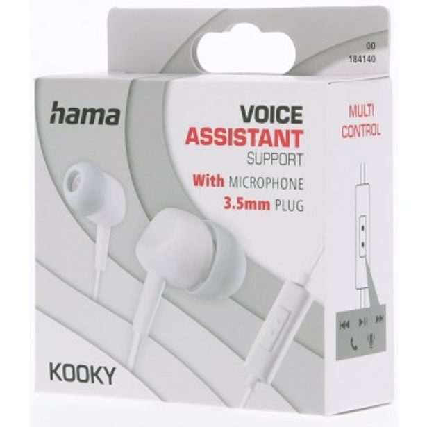 Hama sluchátka s mikrofonem Kooky, špunty, bílá