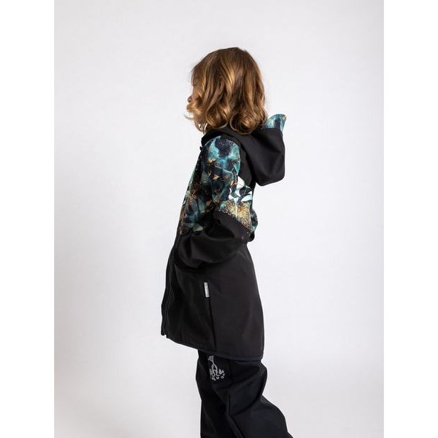 Unuo, Dívčí softshellový kabát s fleecem Street, Černá, Listy a větvičky