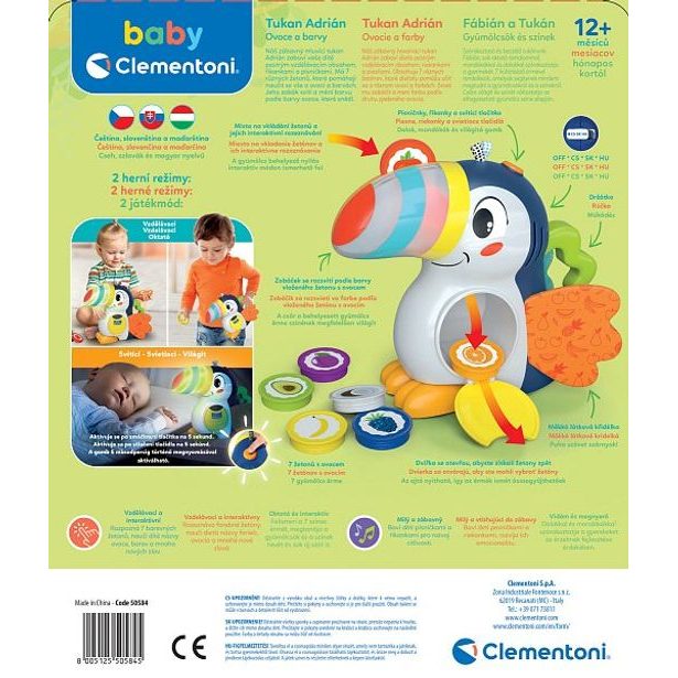 CLEMENTONI Clemmy baby - Interaktivní Tukan, poznávání ovoce a barev