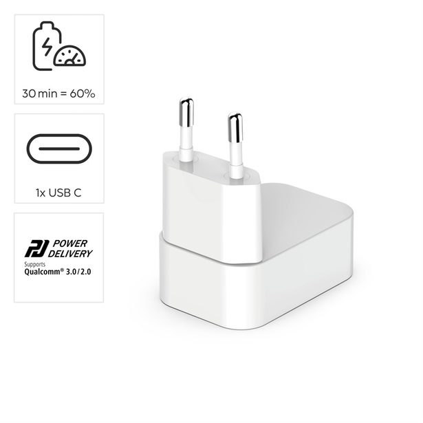 Hama rychlá USB nabíječka GaN, USB-C PD/QC 30 W, skládací