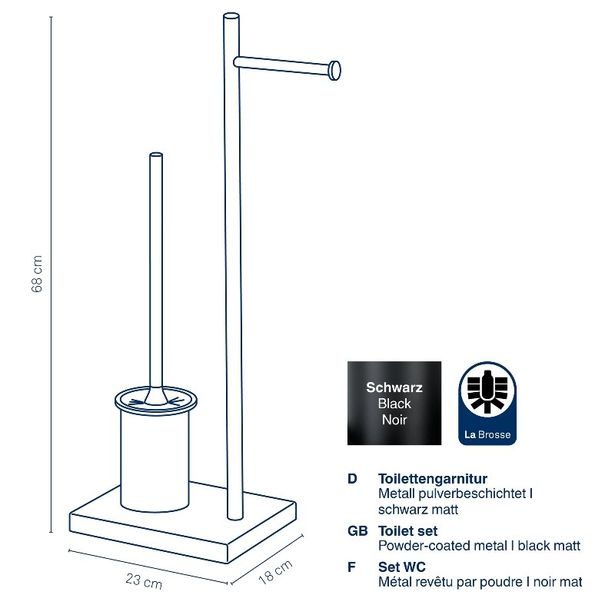 KELA Toaletní souprava Devin metal black 23,0x18,0x68,0cm KL-23961