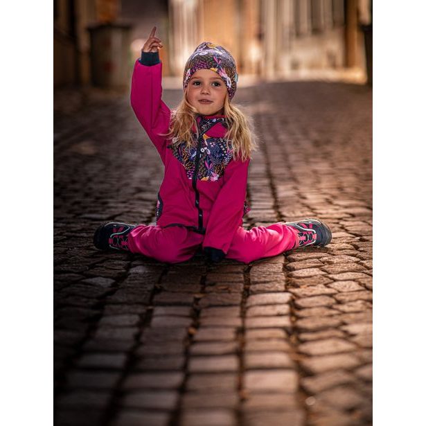 unuo Batolecí softshellové kalhoty s fleecem Fuchsiové + reflexní obrázek Evžen (Softshell toodler trousers)