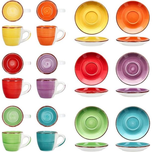 HIT Hrnky na espresso s podšálky sada 12 ks 90 ml COLOURS HT-24326774