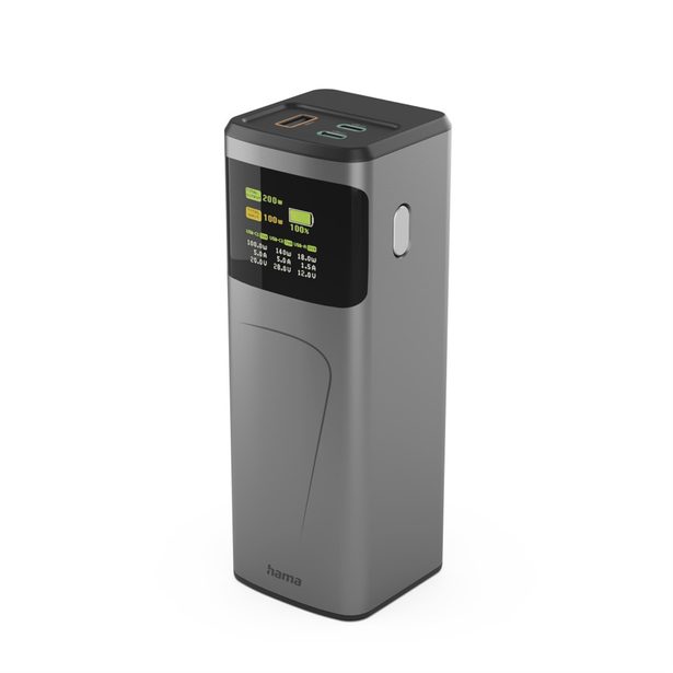 Hama High Power 200 W, powerbanka, 24000 mAh, 2x USB-C, 1x USB-A, PD, QC, displej