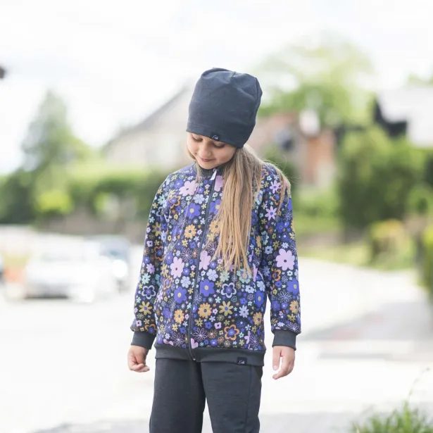 ESITO Mikina na zip Grafit Podzimní květy - šedá