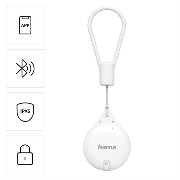 Hama lokalizační čip/ vyhledávač klíčů/ předmětů, Apple Find My, certifikace MFi, Bluetooth, bílý