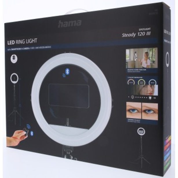 Hama SpotLight Steady 120 III, kruhové LED světlo 12" pro telefon, Bluetooth spoušť, stativ