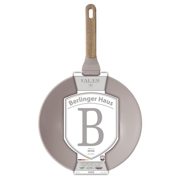 BERLINGERHAUS Pánev WOK s titanovým povrchem a poklicí 28 cm 28 cm Taupe Nordic Collection BH-8334