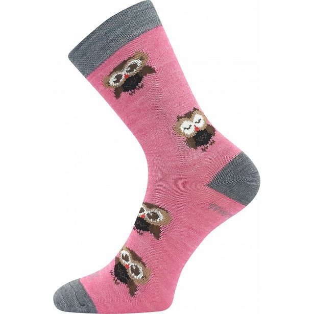 VoXX Dětské vlněné merino ponožky SOVIK sovičky - růžová