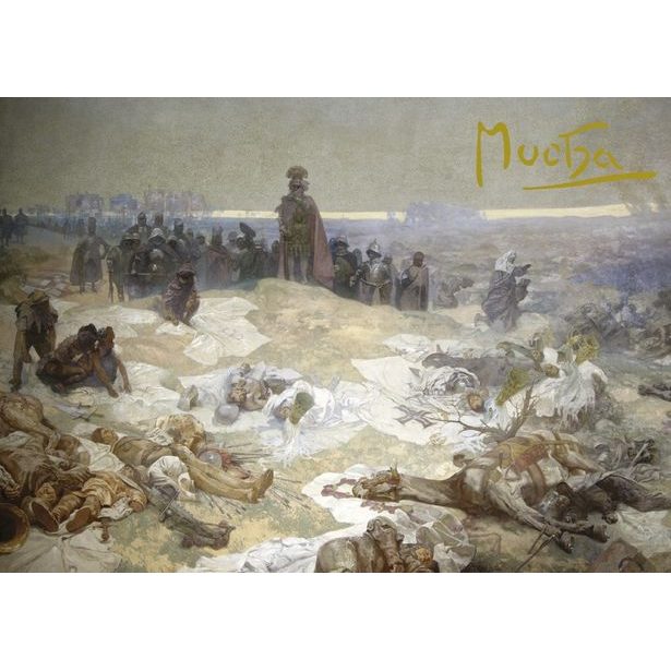 Pohled Alfons Mucha Slovanská epopej – Bitva grunwaldská, krátký Baagl