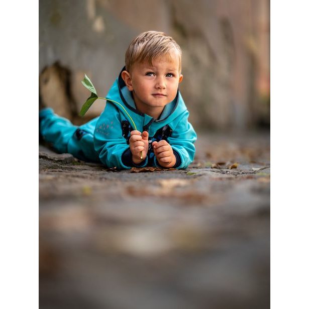 Unuo, Dětská softshellová bunda bez zateplení, Smaragdová, Pejsci