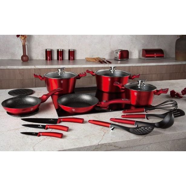 BERLINGERHAUS Sada nádobí s mramorovým povrchem 18 ks Burgundy Metallic Line BH-7035