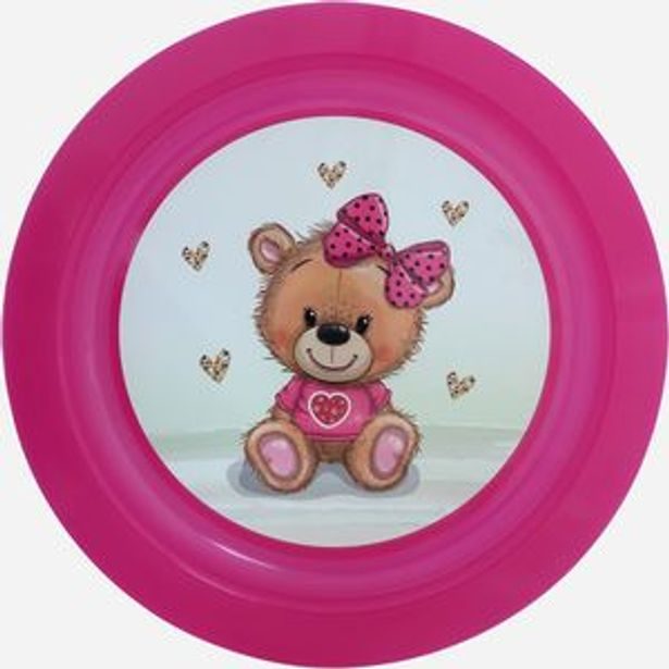 talíř d21cm měl. MEDVÍDEK mašle IML, růž.transp., dětský, plast