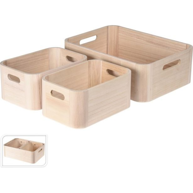 EXCELLENT HOUSEWARE Sada dřevěných úložných boxů 3 ks přírodní KO-KR8000160