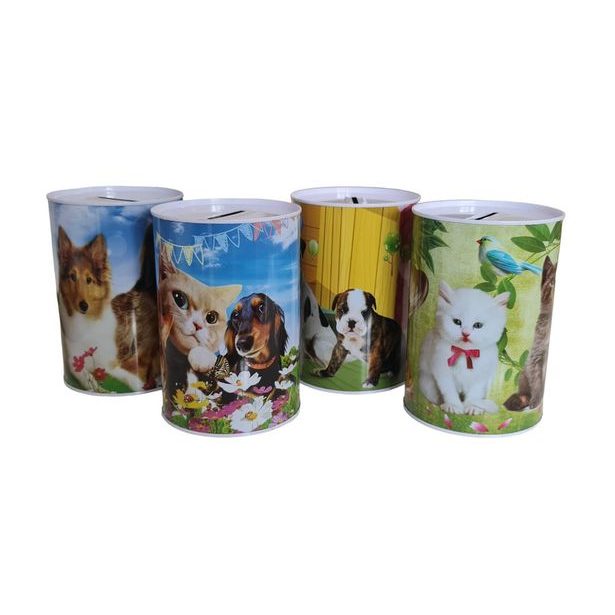 pokladnička PEJSCI, KOČIČKY, MIX, d10x14cm, plech