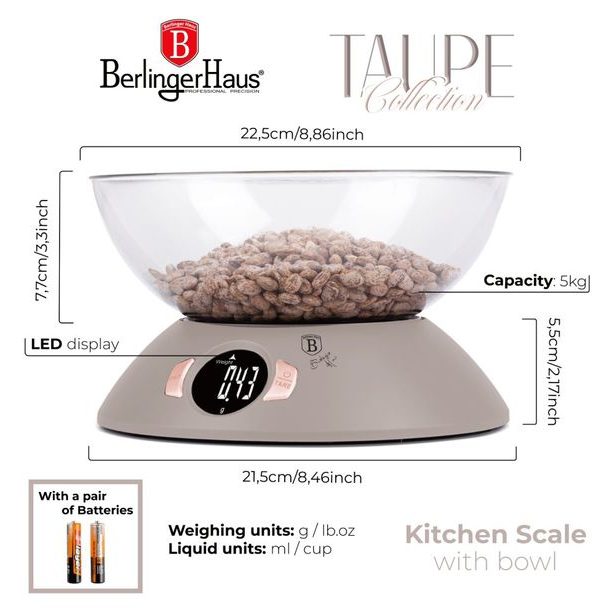 BERLINGERHAUS Váha kuchyňská s miskou Taupe Collection BH-9616