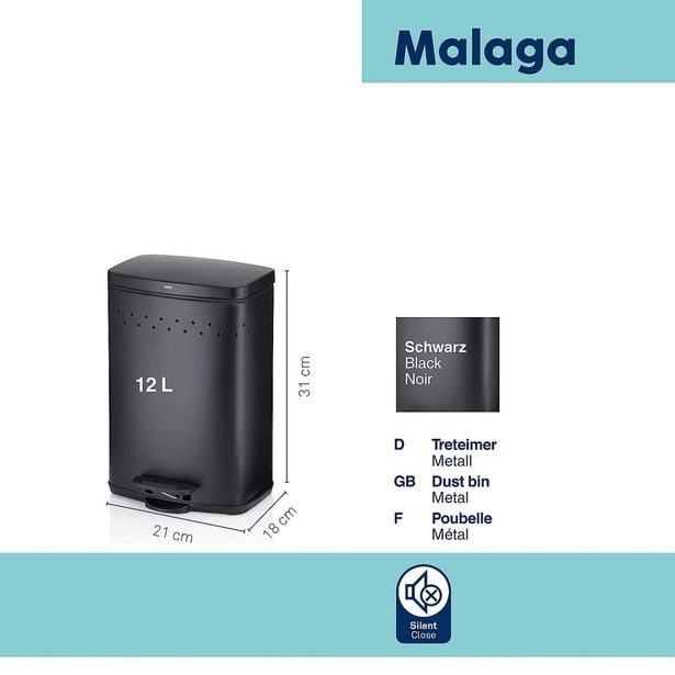 KELA Kosmetický koš Malaga kov 21 x 18,5 x 31cm 5l černá KL-23969