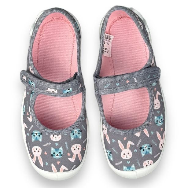 Dívčí balerínky, domácí obuv Befado - šedé, kočka