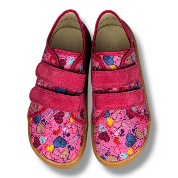 Froddo G1700422-6 barefoot plátěnky – přezůvky do školy ( Srdíčka / Fuxia)