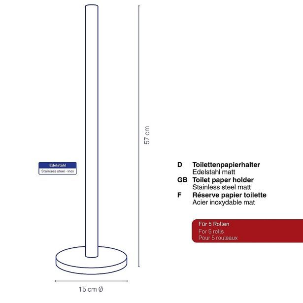 KELA Držák WC papíru CARTA nerez pr. 15cm x v. 57cm KL-22828