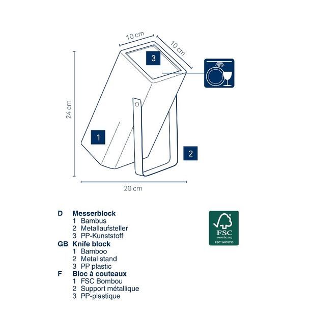 KELA Blok na nože Kiril černý 24,0x11,0x21,0cm KL-11284