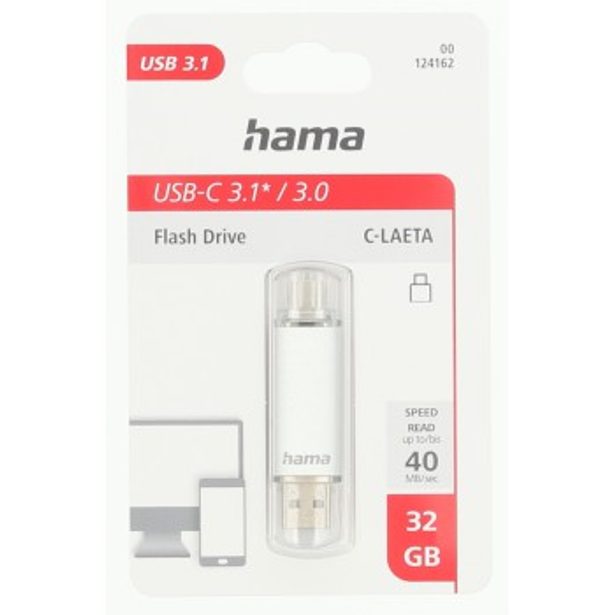 Hama Flash Pen Laeta, USB-C/USB-A 3.1, 32 GB, 40 MB/s, stříbrný