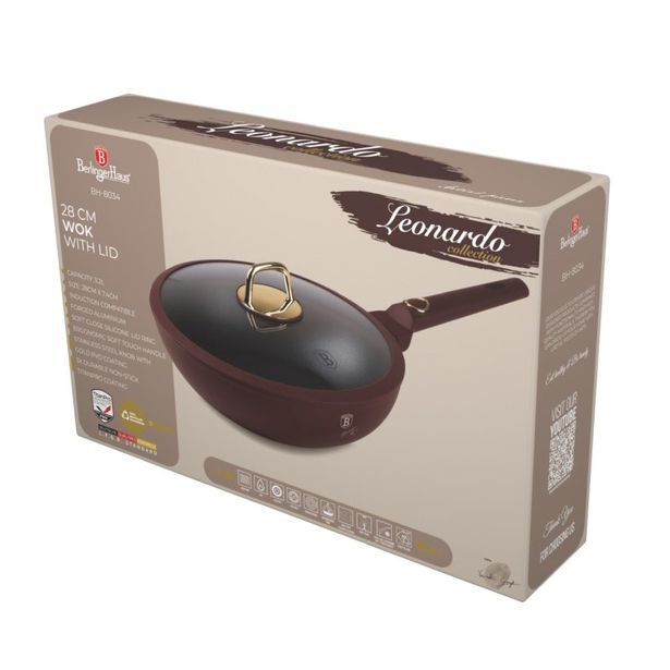 BERLINGERHAUS Pánev wok s poklicí a titanovým povrchem 28 cm Leonardo Collection BH-8034